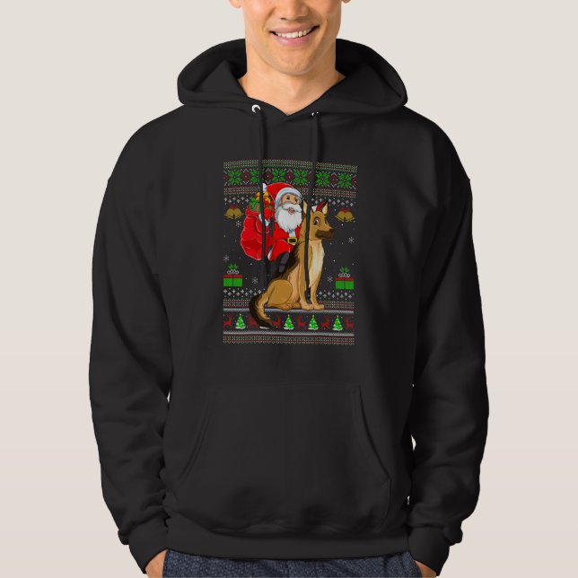 Moletom Ugly Xmas Santa Riding German Shepherd Dog Christm (Frente)