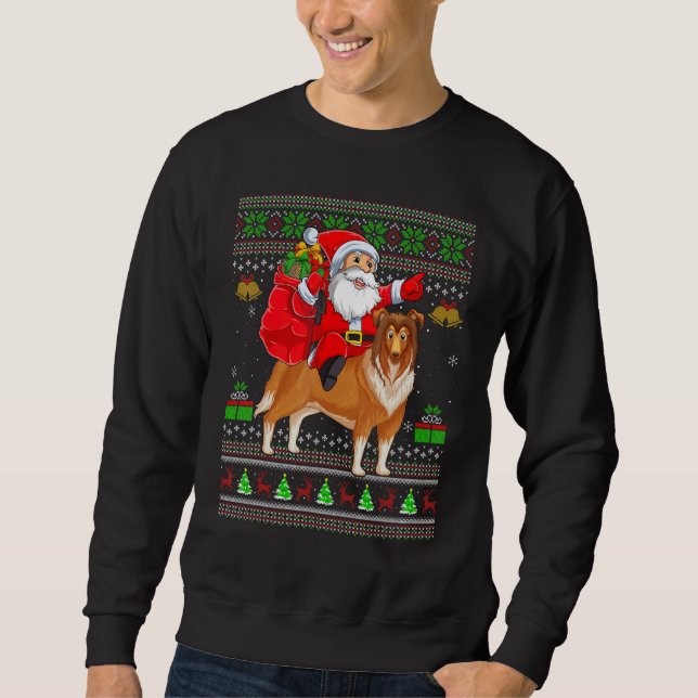 Moletom Ugly Xmas Santa Riding Sheepdog Christmas (Frente)