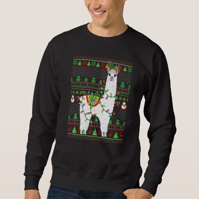 Moletom Ugly Xmas Sweater Style Lighting Alpaca Christmas  (Frente)