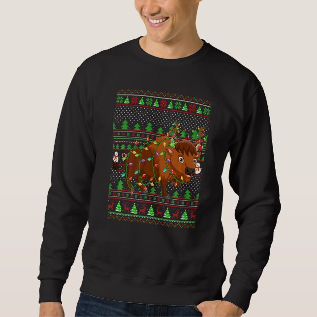 Moletom Ugly Xmas Sweater Style Lighting Bison Christmas (Frente)
