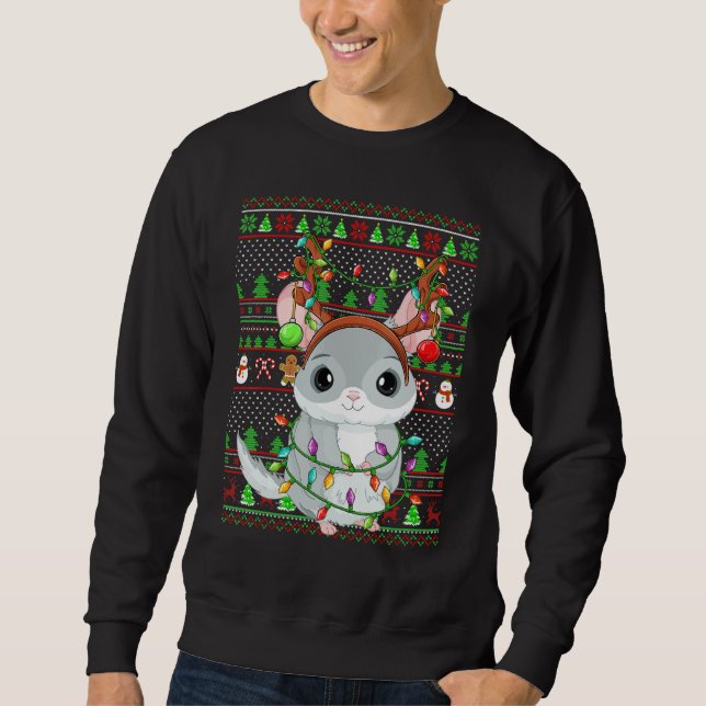 Moletom Ugly Xmas Sweater Style Lighting Chinchilla Christ (Frente)