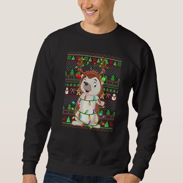 Moletom Ugly Xmas Sweater Style Lighting Hedgehog Christma (Frente)