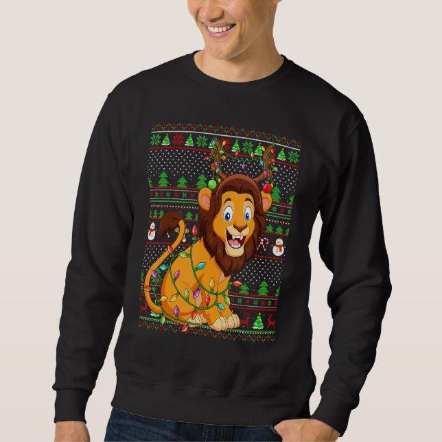 Moletom Ugly Xmas Sweater Style Lighting Lion Christmas (Frente)