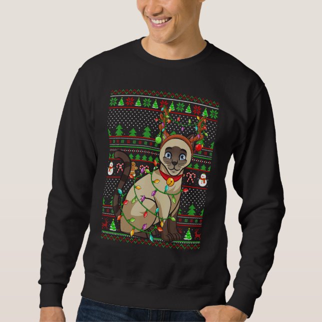 Moletom Ugly Xmas Sweater Style Lighting Siamese Cat Chris (Frente)