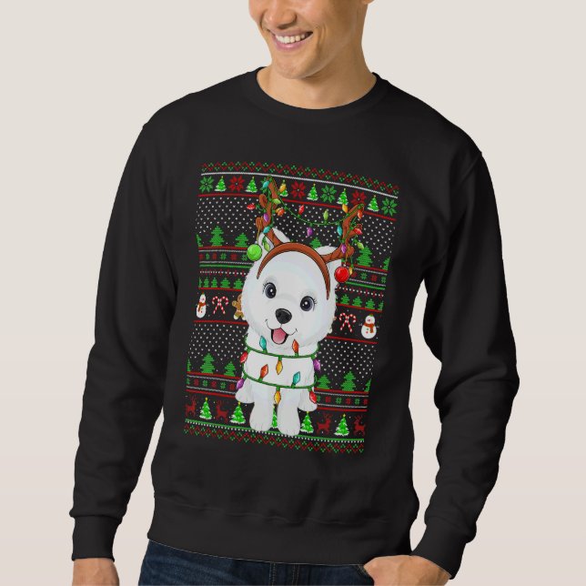 Moletom Ugly Xmas Sweater Style Lights Samoyed Dog Christm (Frente)