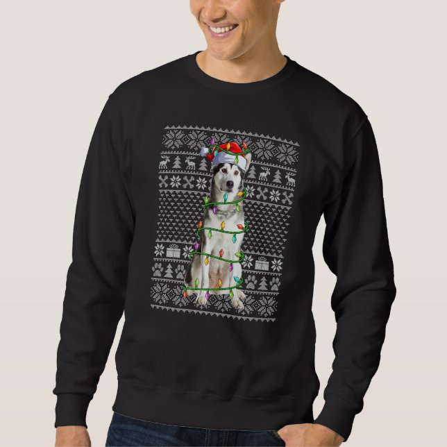 Moletom Ugly Xmas Sweater Style Santa Alaskan Malamute Dog (Frente)