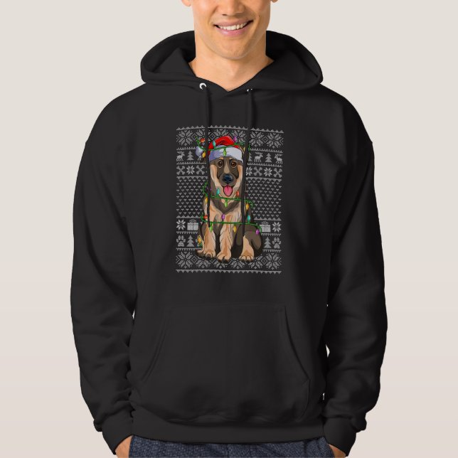 Moletom Ugly Xmas Sweater Style Santa German Shepherd Dog  (Frente)