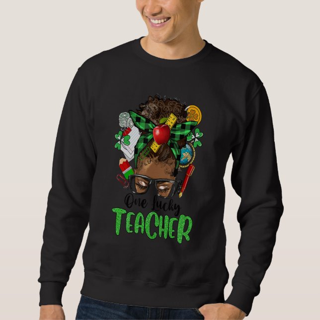 Moletom Um Professor Sortudo Afro Messy Bun Patrick's Day  (Frente)
