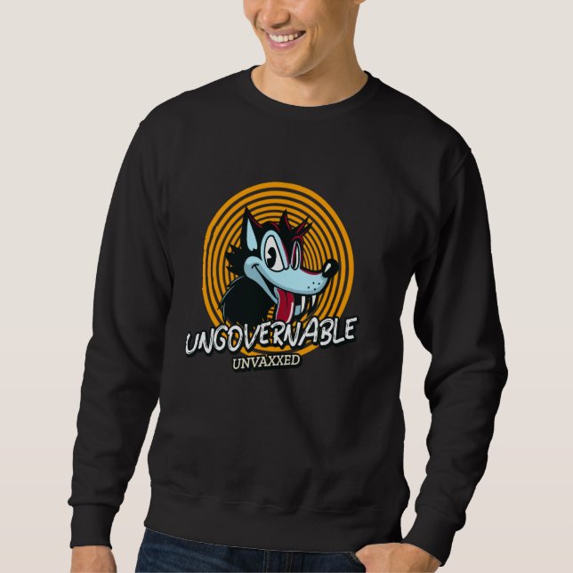 Moletom Ungovernable Unvaxxed (Cartoon Wolf Print) (Frente)