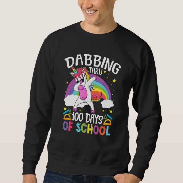 Moletom Unicorn Dabbing Thru 100 Days of School Teacher St (Frente)