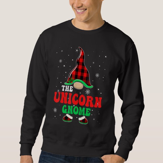 Moletom Unicorn Gnome Buffalo Plaid Matching Family Christ (Frente)