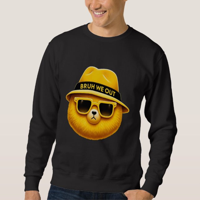 Moletom Urso Engraçado com Chapéu e Óculos de Sol Bruh Nós (Frente)