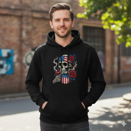 Moletom Us Flag Skull and Roses Coffee Hoodie Design