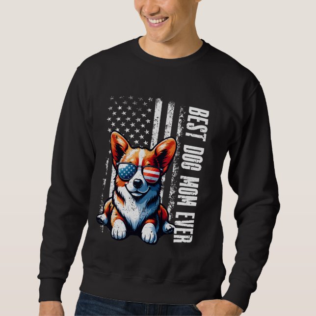 Moletom USA Flag Best Dog Mãe Ever Pembroke Welsh Corgi Mo (Frente)