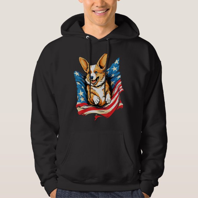 Moletom USA Flag Corgi 4th of July  for Dog Owners (Frente)