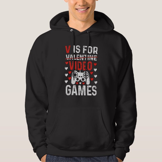 Moletom V Is For Video Games Funny Valentines Day Gamer Bo (Frente)