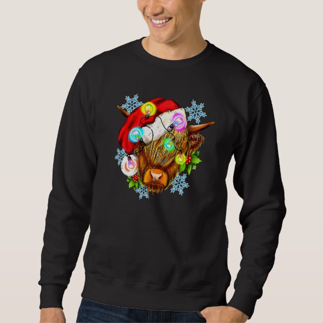 Moletom Vaca Alta Escocesa de Natal Luz de Natal Ocidental (Frente)