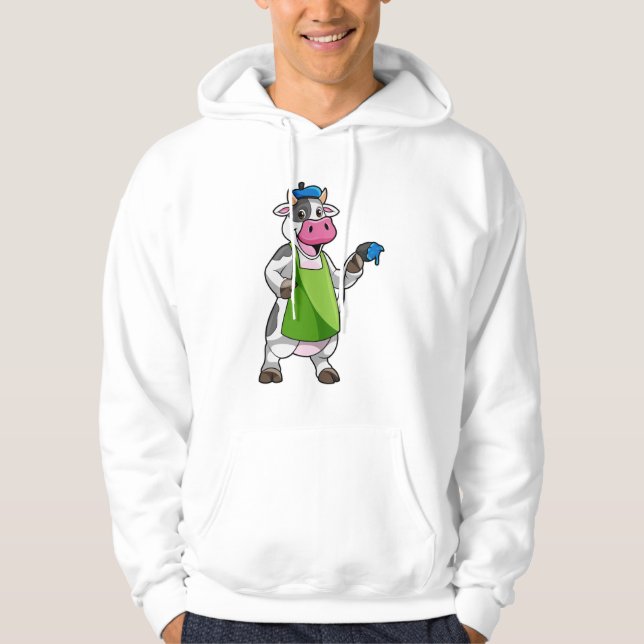 Moletom Vaca como Pintor com Pintura e Apron (Frente)