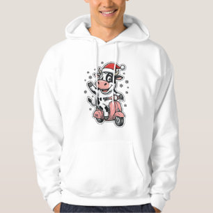 Moletom Vaca de Natal Andando de Scooter Rosa Vetor Vintag