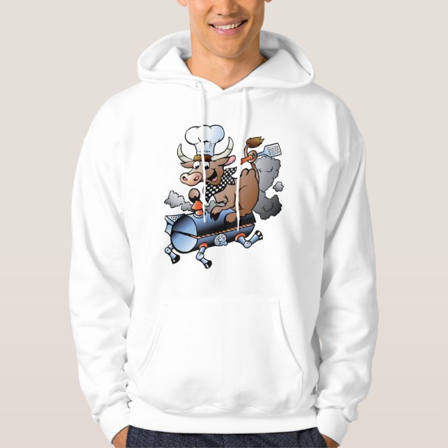 Moletom Vaca Dirigindo Um CHURRASCO Mens Hoodie (Frente)