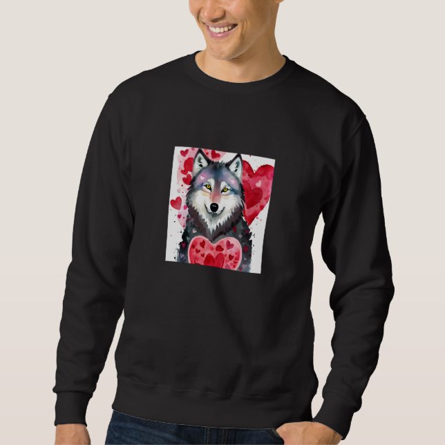 Moletom Valentine's Day Love Heart Cute Wolf Girlfriend Fi (Frente)
