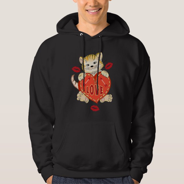 Moletom Valentines Day Love Kitten holds Heart (Frente)