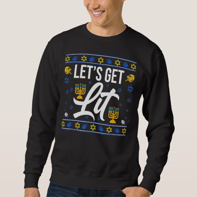 Moletom vamos acender menorah feio hanukkah natal 1 (Frente)