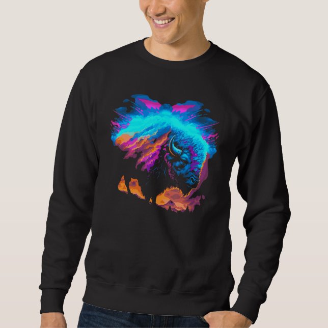 Moletom Vaporwave Synthwave Bison Búfalo Americano 80s Eig (Frente)