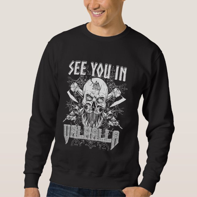 Moletom Vejo você em Valhalla Viking King Skull Retrait Ra (Frente)