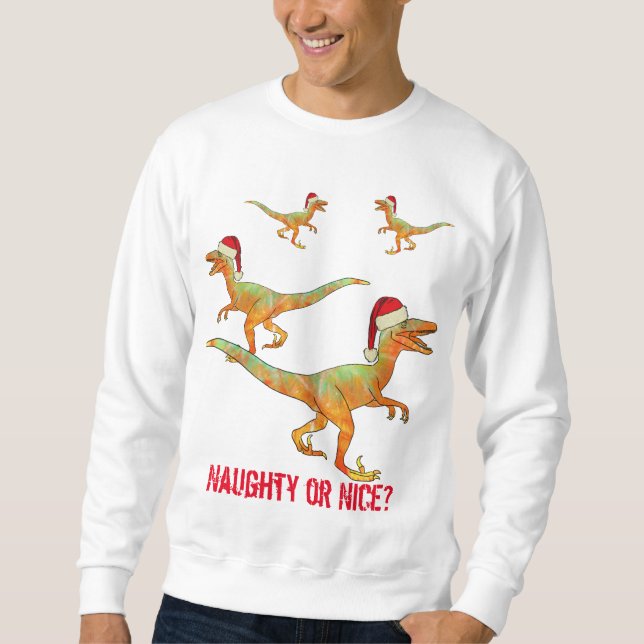 Moletom Velociraptor Dinossauro Divertido slogan de Natal (Frente)