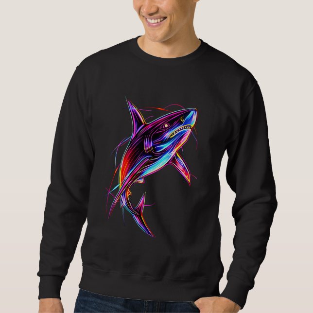 Moletom Vibrant Neon Shark Modern Digital Ocean (Frente)