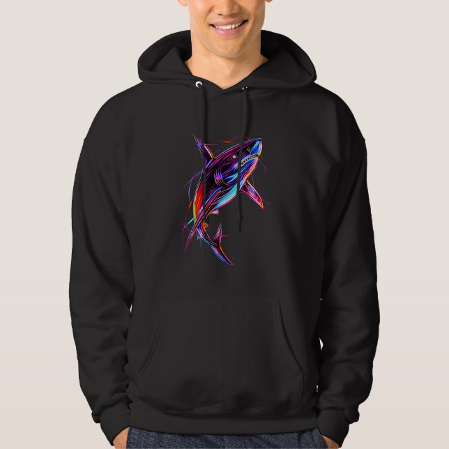 Moletom Vibrant Neon Shark Modern Digital Ocean (Frente)