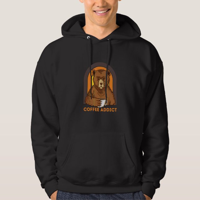 Moletom Viciado em Café Urso Bebendo Café Olhar Retro (Frente)