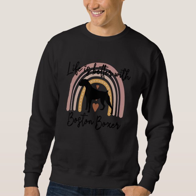 Moletom Vida Melhor Boston Boxer Arco-íris Cachorro Mulher (Frente)