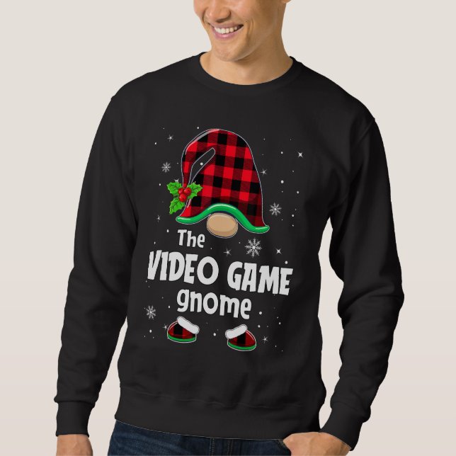 Moletom Video Game Gnome Buffalo Plaid Christmas Matching  (Frente)