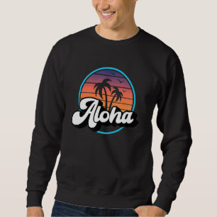 Moletom Vintage Aloha Havaí Palmeira Pôr do Sol Retro Hava