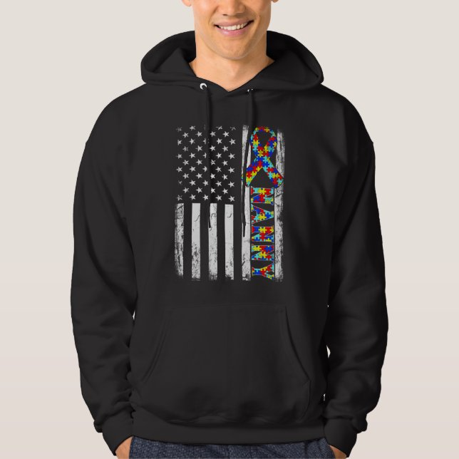 Moletom Vintage American Flag Nanny Autism Awarness Famili (Frente)