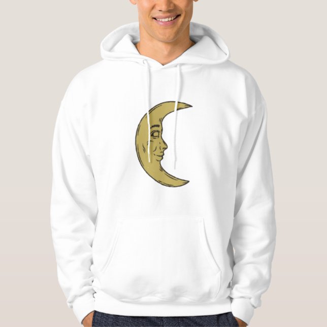 Moletom Vintage Crescent Moon Face – Celestial Retro Art (Frente)