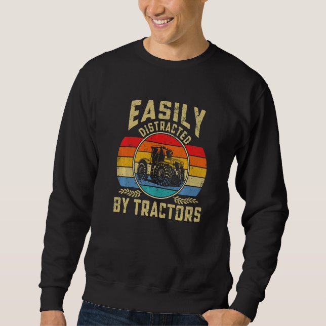 Moletom Vintage Easily  Distracted By Tractors  Farmer (Frente)