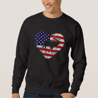 Moletom Vintage Heart Elk Animal Retro USA Flag Americano