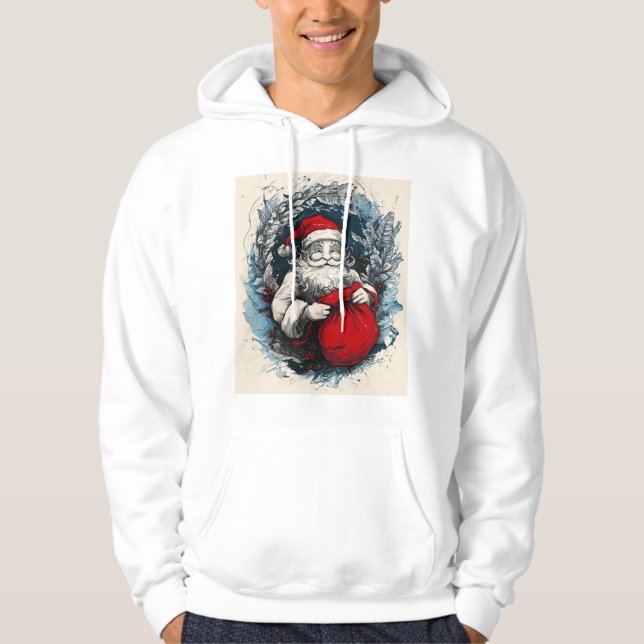 Moletom Vintage Papai Noel em Férias Wreath (Frente)