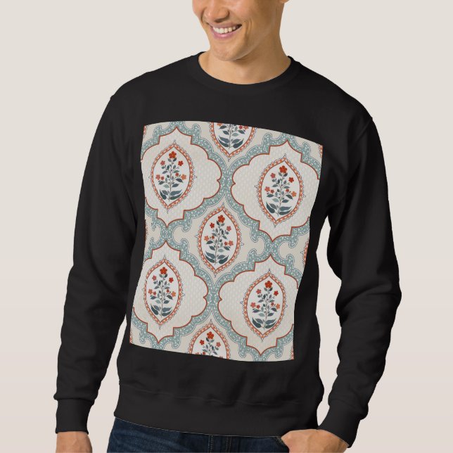 Moletom Vintage, ramos de flores, têxteis indianos. (Frente)