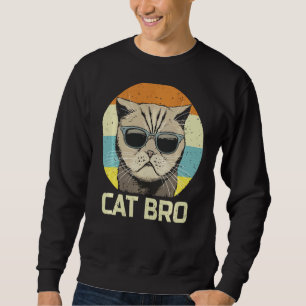 Moletom Vintage Retro Cat Bro Sunglass Mostra Irmão Engraç