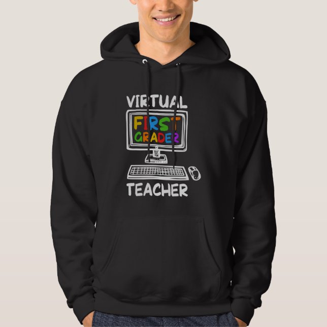 Moletom Virtual 1st Grade Teacher Distance Learning Back t (Frente)