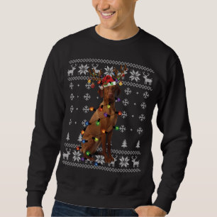 Moletom Vizsla Christmas Light Reindeer Dog Santa Hat Ugly