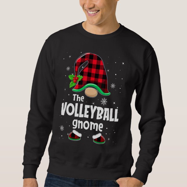 Moletom Volleyball Gnome Buffalo Plaid Christmas Matching  (Frente)