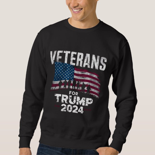 Moletom Vovô pai Veteranos Para Trump 2024 American Flag (Frente)