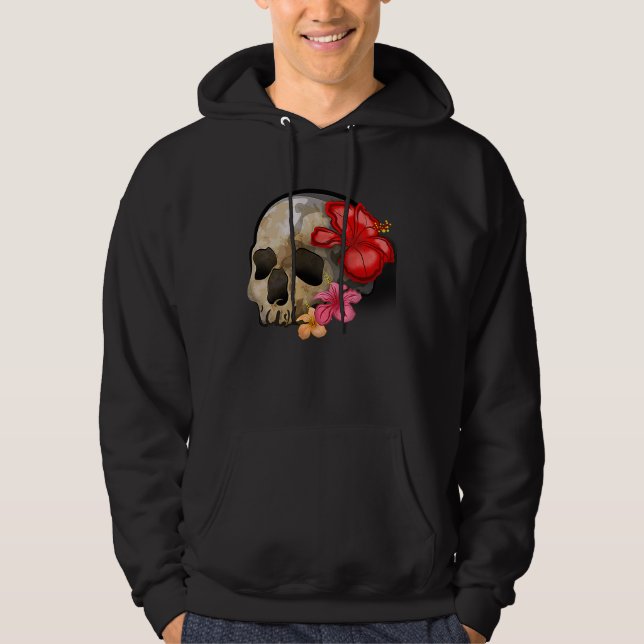 Moletom Watercolour hippie gothic skull hibiscus floral Ha (Frente)