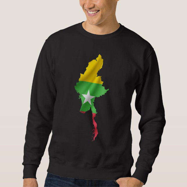 Moletom Wavy Myanmar Flag Dentro Map Of Myanmar Tee Burma (Frente)