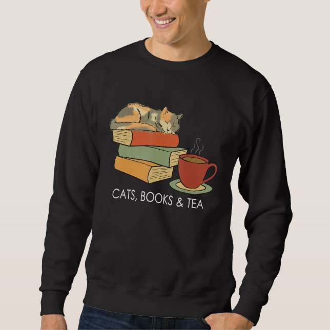 Moletom With Cats Books And Tea   Reading (Frente)